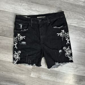 Levi’s 721 Cut Off Black Rose Flower Embroidered Distressed Shorts Size 31
